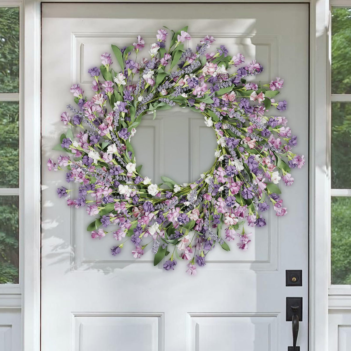 Artgar Front Door Wreath 24-Inch Purple enhances curb appeal with seasonal color