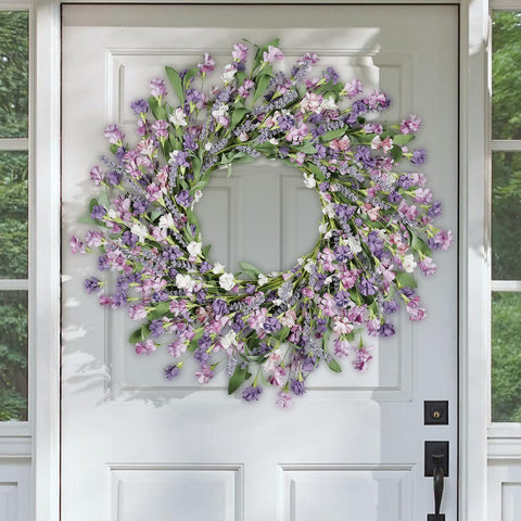 Artgar Front Door Wreath 24-Inch Purple enhances curb appeal with seasonal color