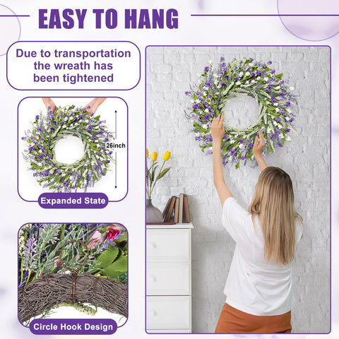 Artgar grapevine base wreath with lavender for sturdy outdoor use.