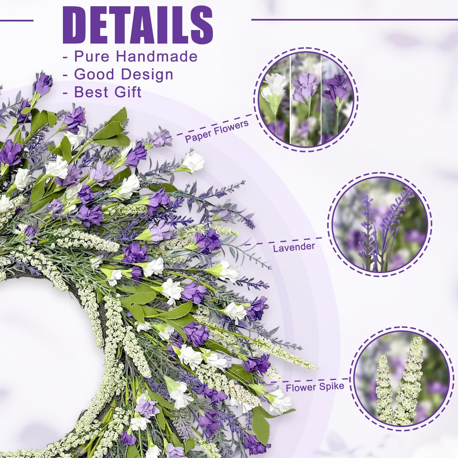 Artgar lavender paper flowers wreath accent for entryway decor.