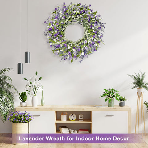 Artgar lavender wreath displayed indoors on windows or walls.