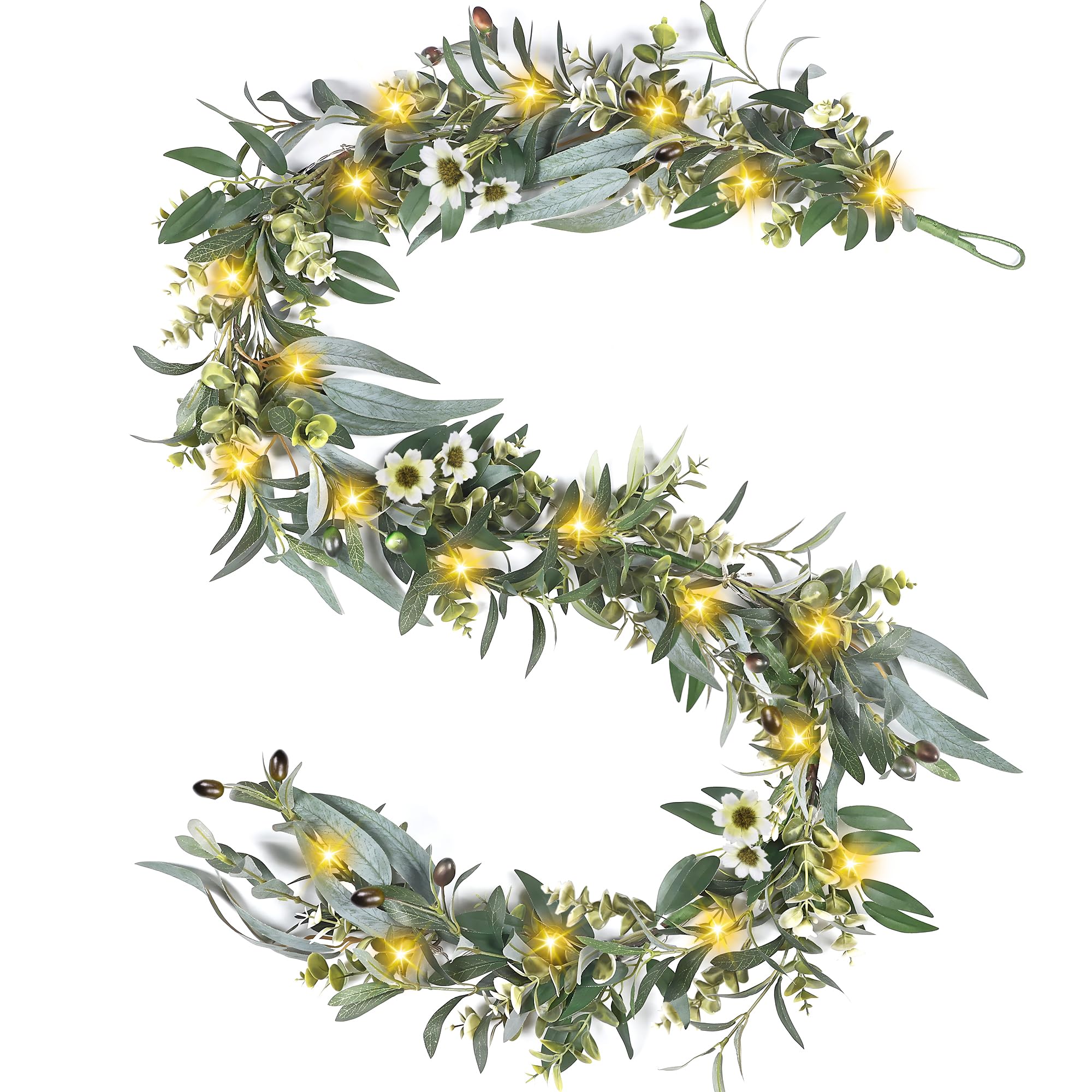 Artgar olive garland with lights enhances indoor or outdoor ambience.