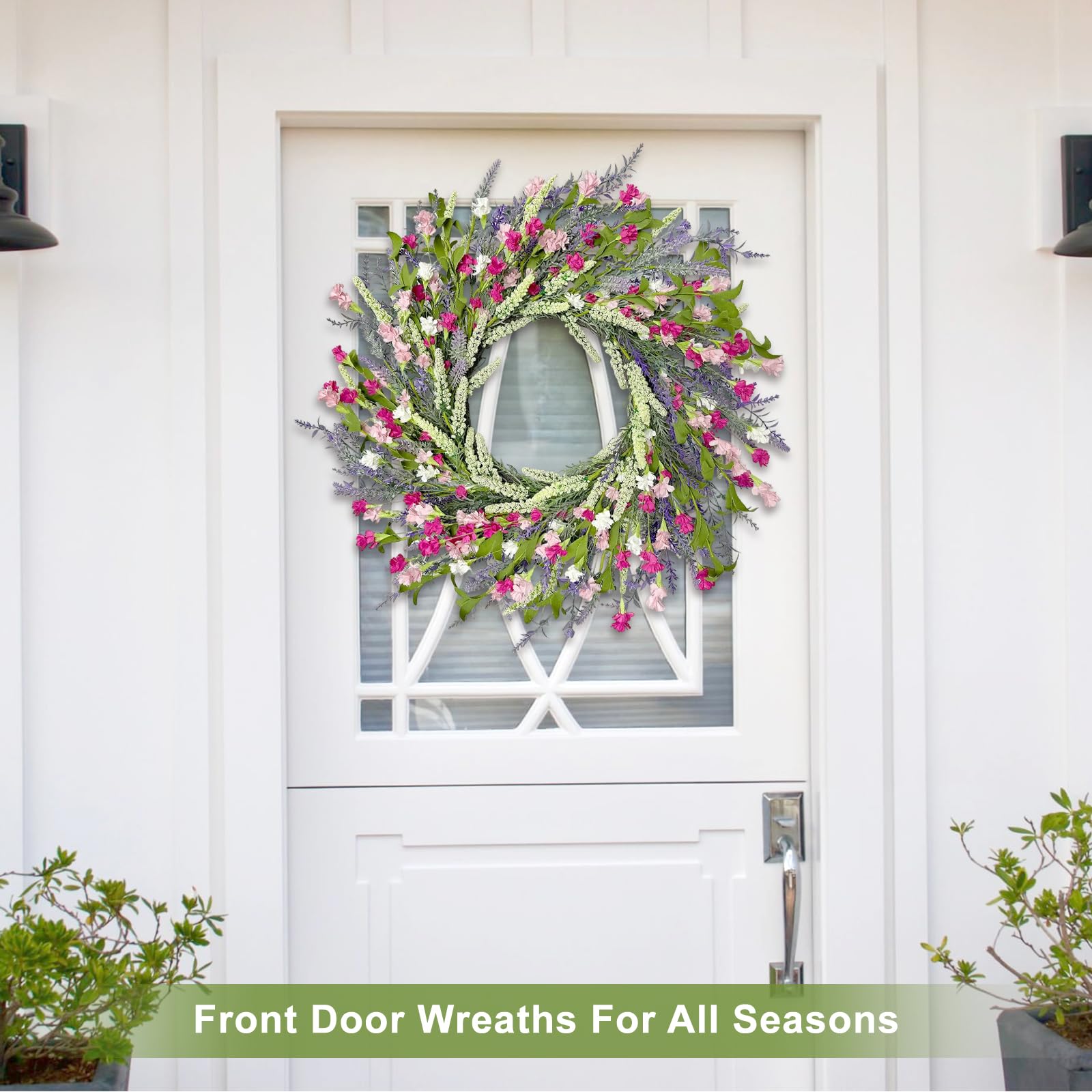 Outdoor-ready wreath suitable for covered porches and patios with protective finish.
