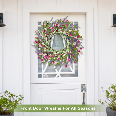 Outdoor-ready wreath suitable for covered porches and patios with protective finish.