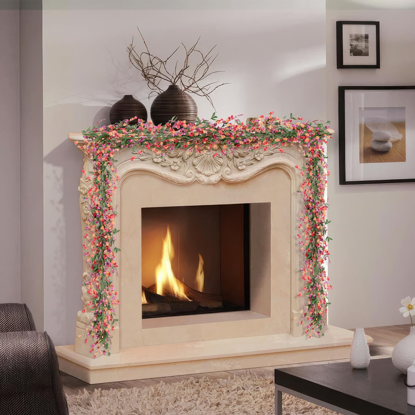 Artgar vibrant red, orange, and purple tones brighten rooms.