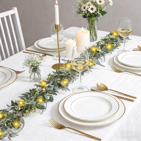 Artgar warm white LED lights on garland create a soft glow.