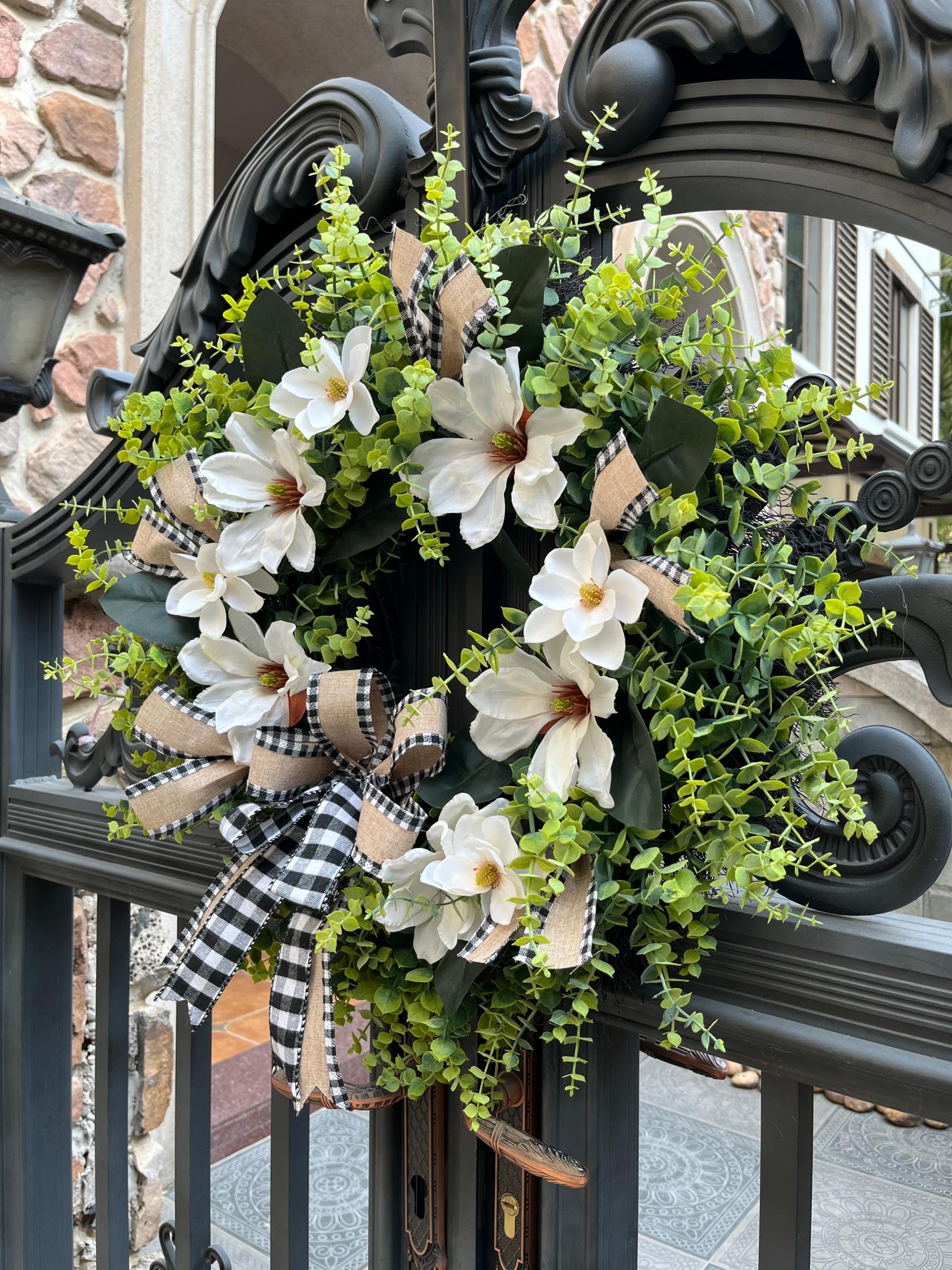 ARTINCRAFIO buffalo plaid bow adds rustic elegance to entrances.