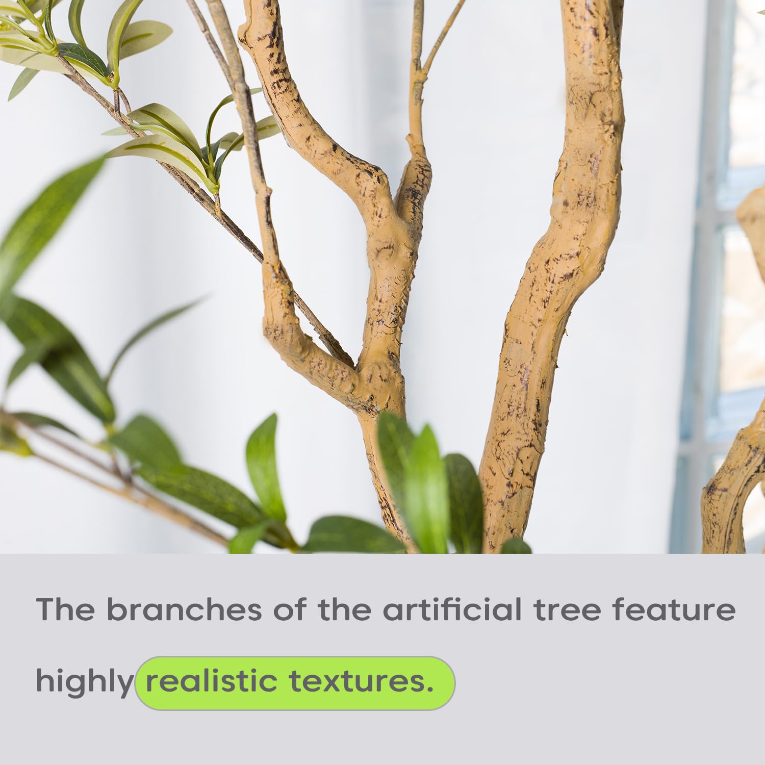 Artizone olive tree uses durable materials for year-round beauty.