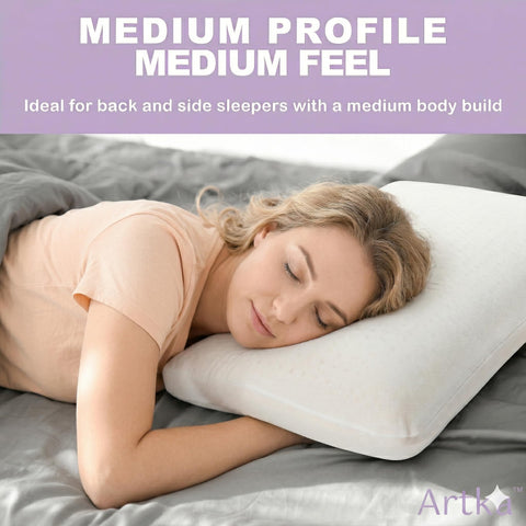 Artka pillow relieves pressure points with responsive latex for restful alignment.