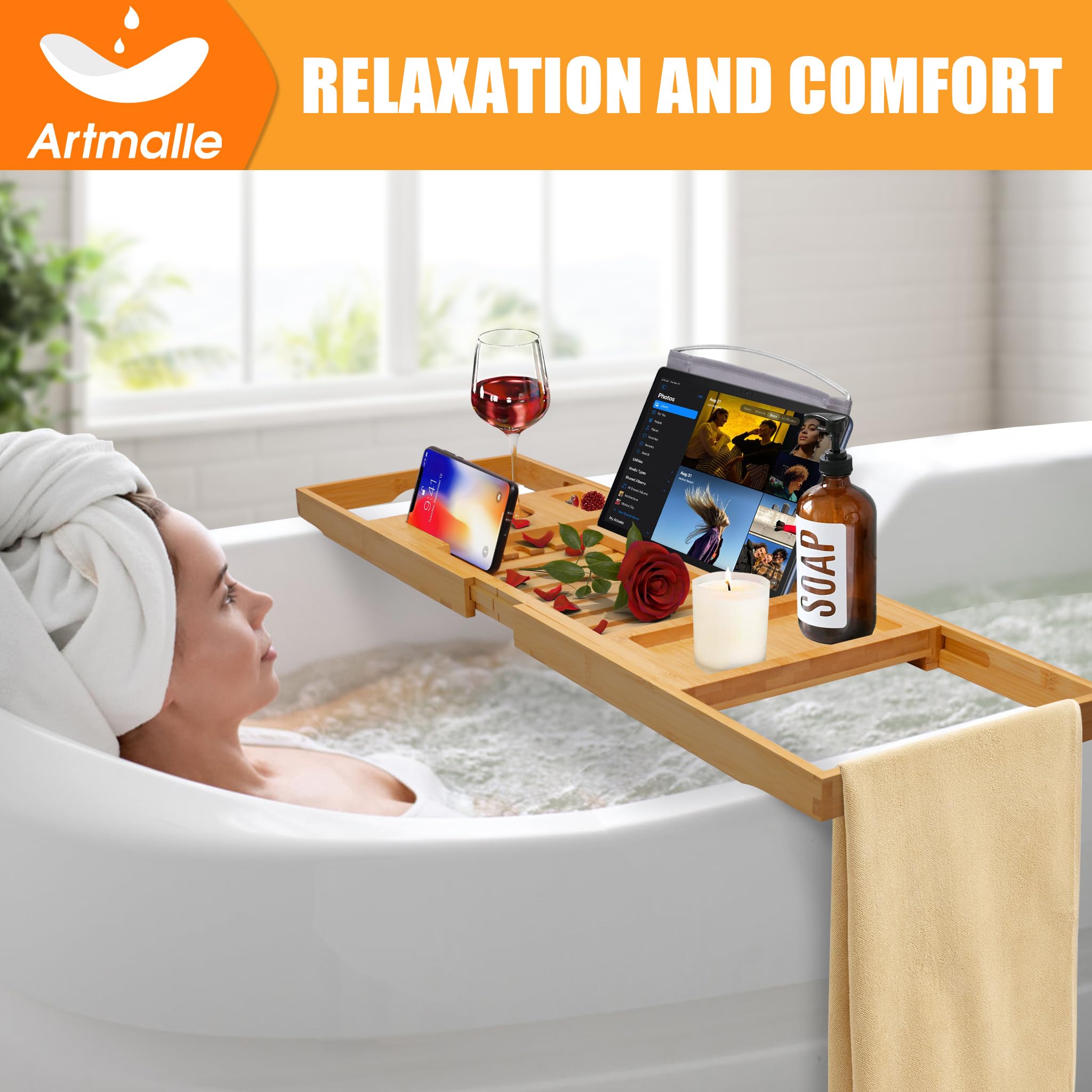 Artmalle extendable bath tray fits 28-40 inches for a shared bath