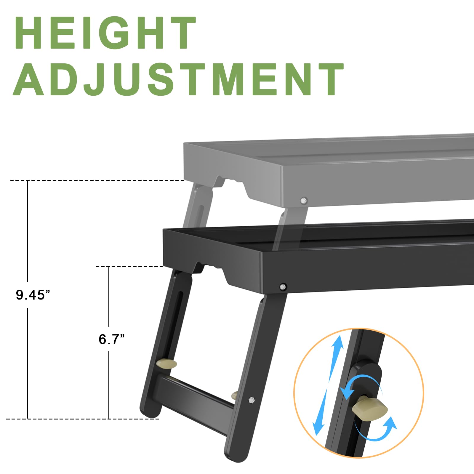 Artmeer bed tray dimensions-open-closed demonstrate compact storage