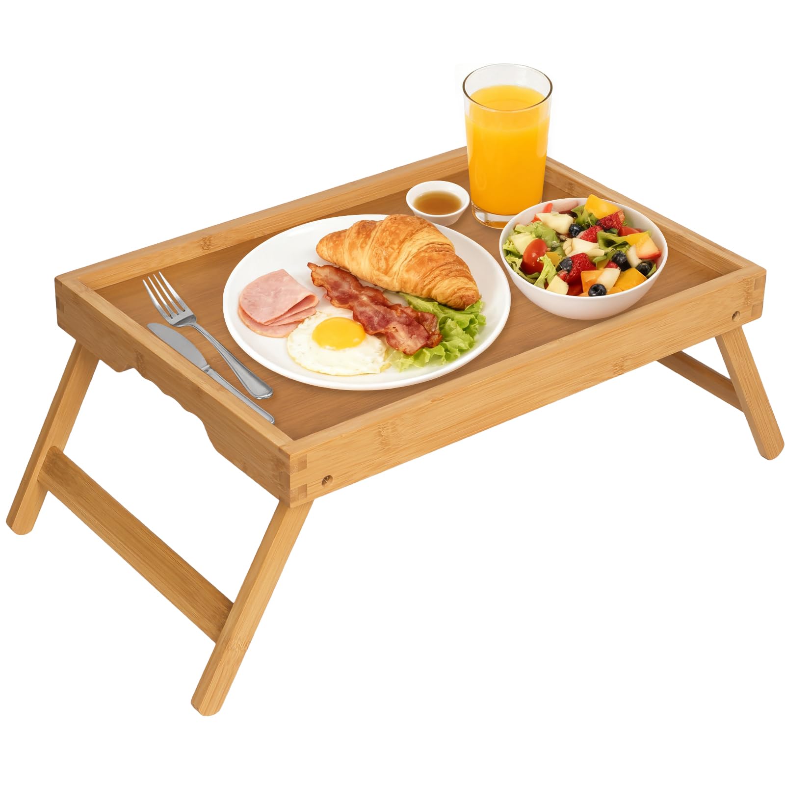 Artmeer bamboo bed tray with folding legs in large open size for meals in bed.
