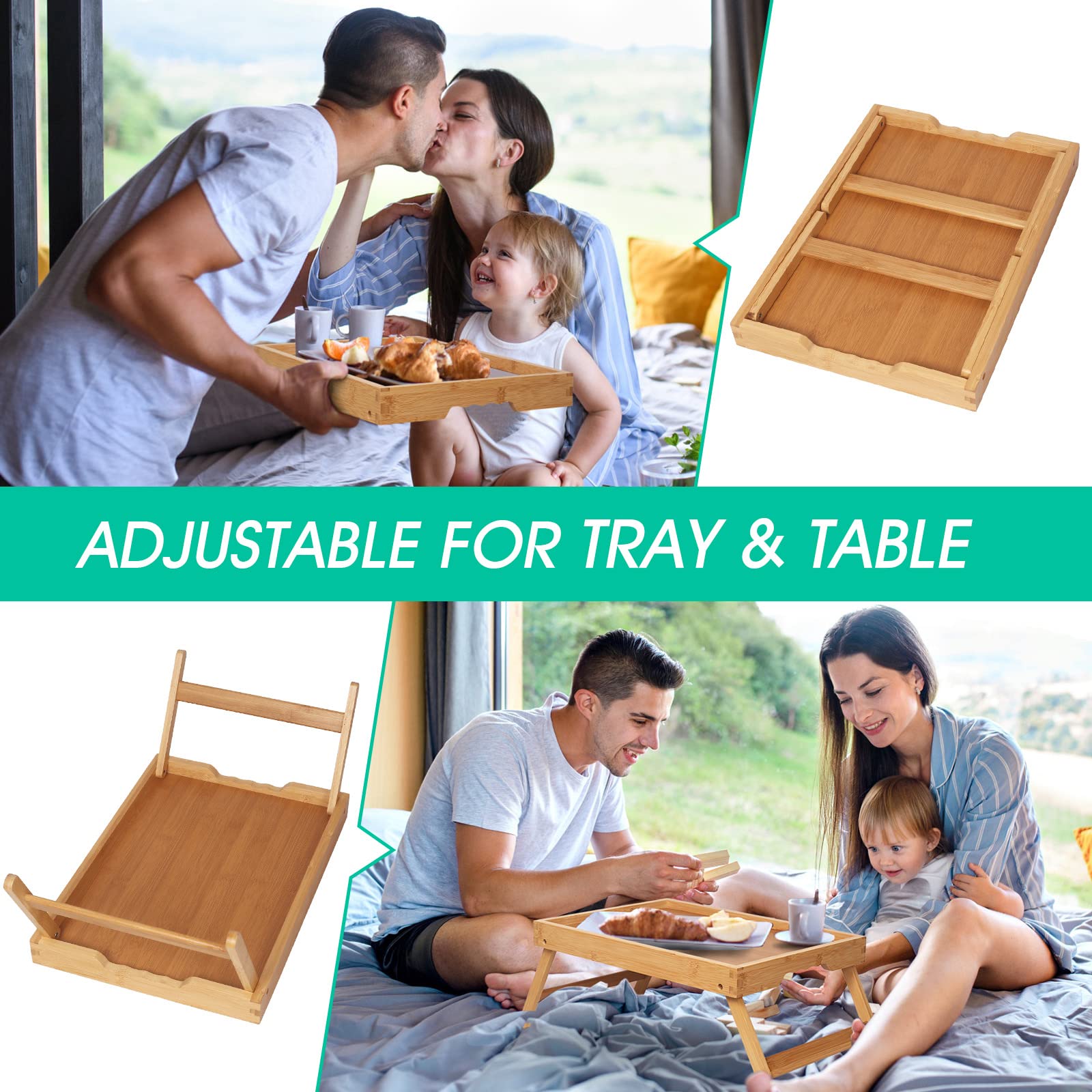 Artmeer bamboo bed tray serving surface for meals and drinks.