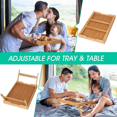 Artmeer bamboo bed tray serving surface for meals and drinks.