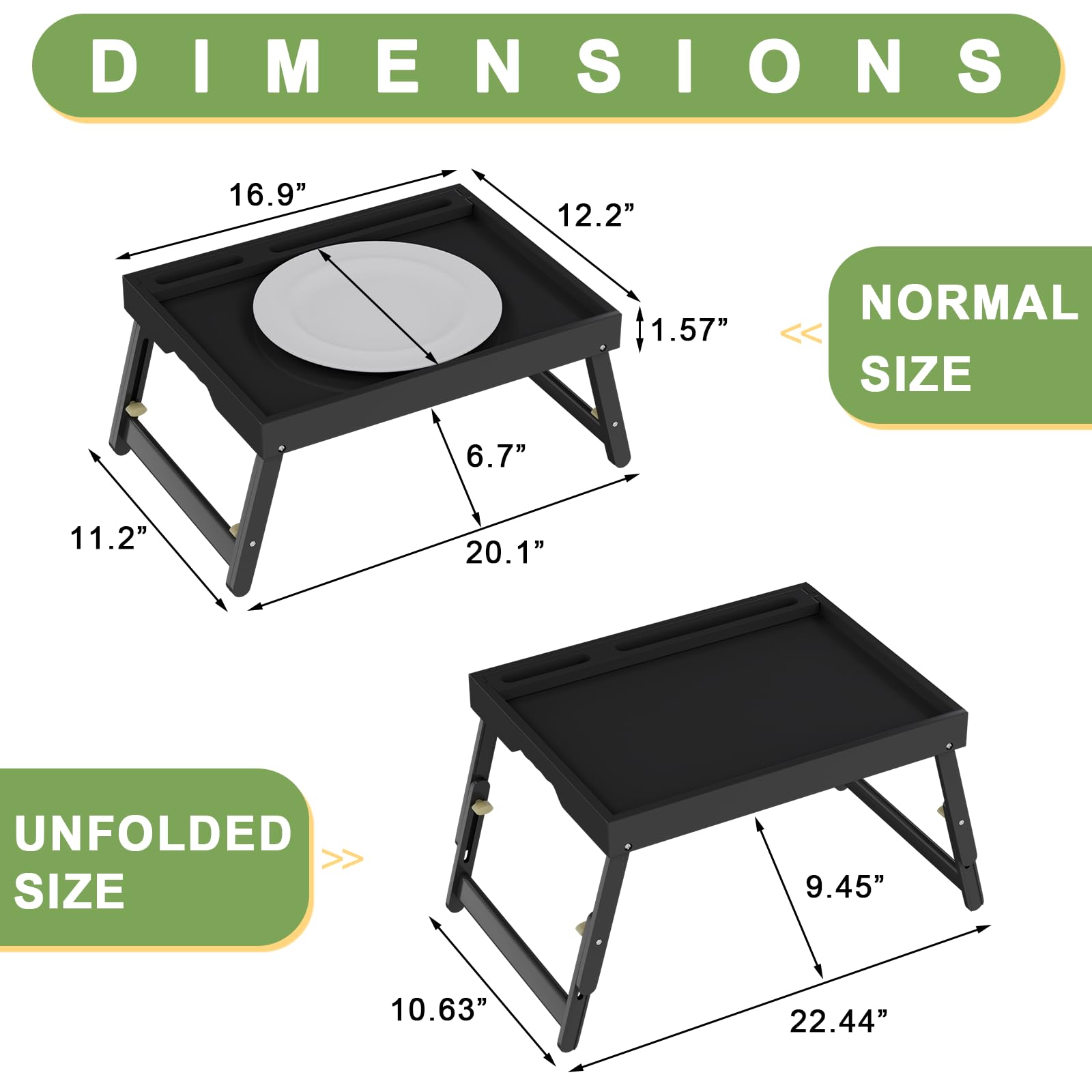 Artmeer bed tray table with spill-prevention lip for stable serving