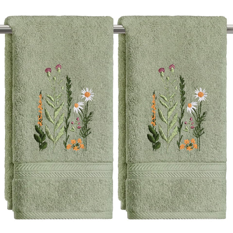 Artoid Mode sage green wildflower towel close-up highlighting embroidery and soft cotton.