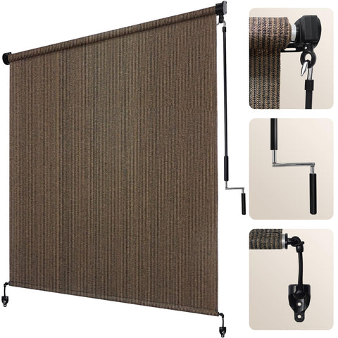 Artpuch outdoor roller shade mocha in full 8x6 view providing shade and privacy.