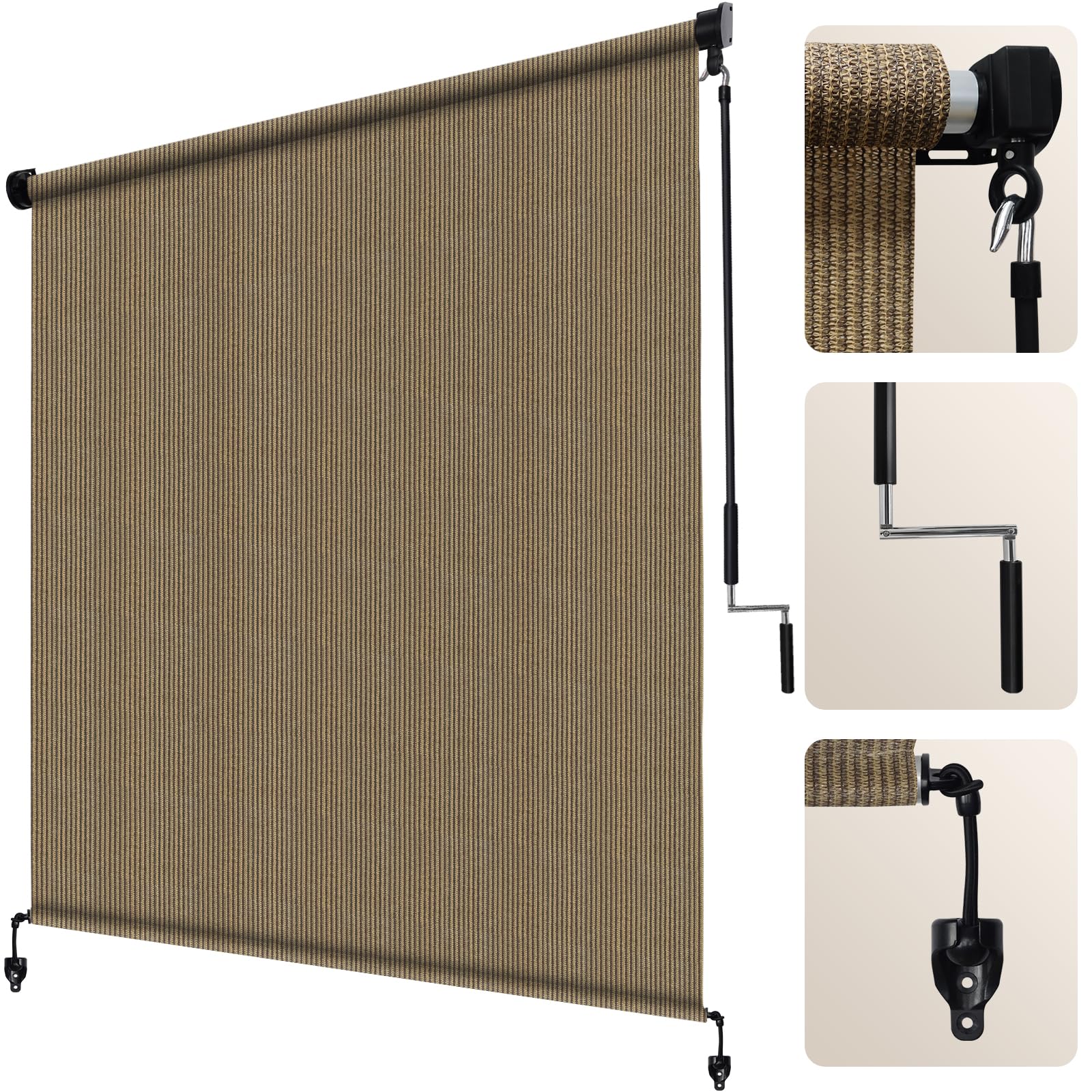 Artpuch outdoor roller shade folded fabric ready for quick shade on sunny patios.