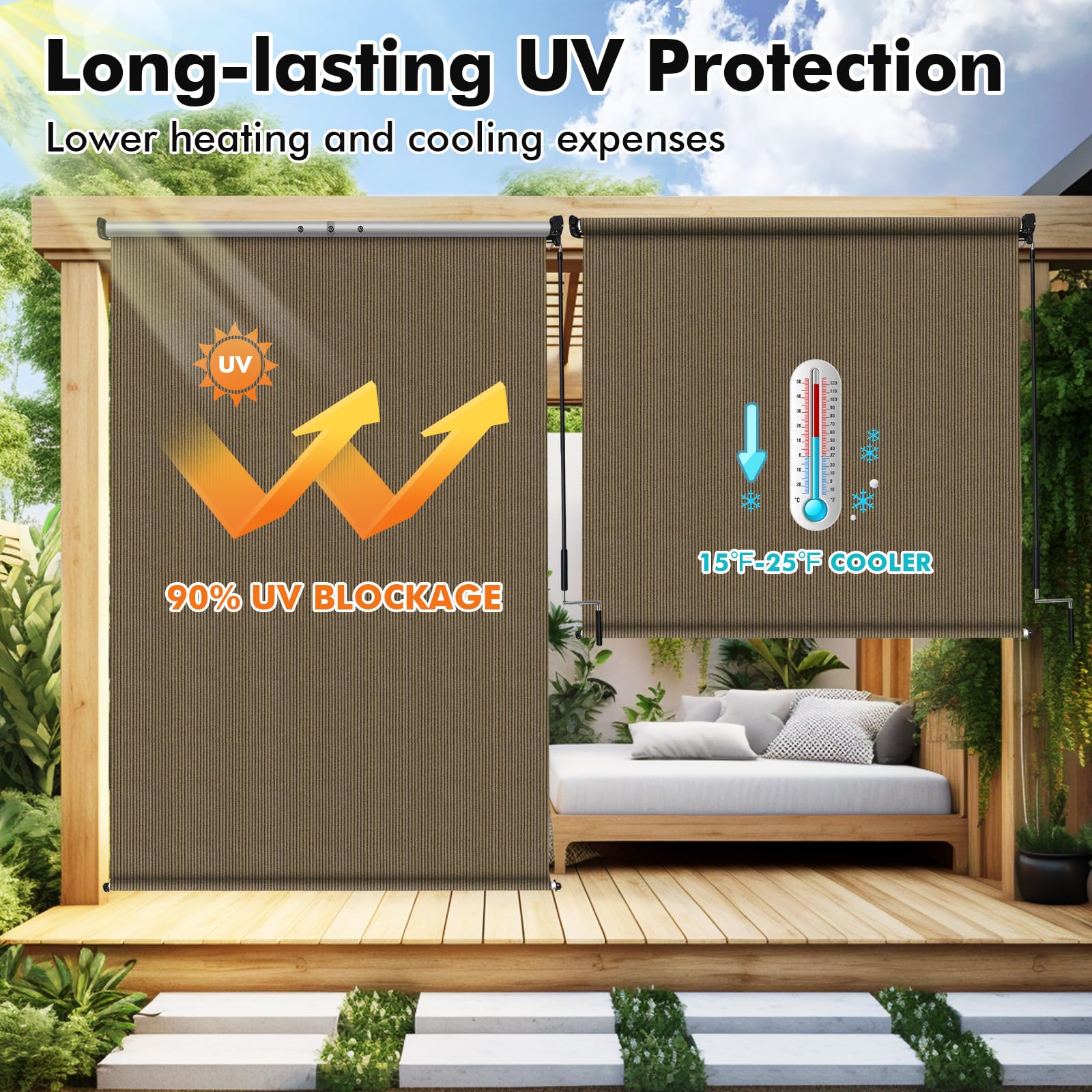 Artpuch shade two-section poles enable easy installation and sturdy operation.