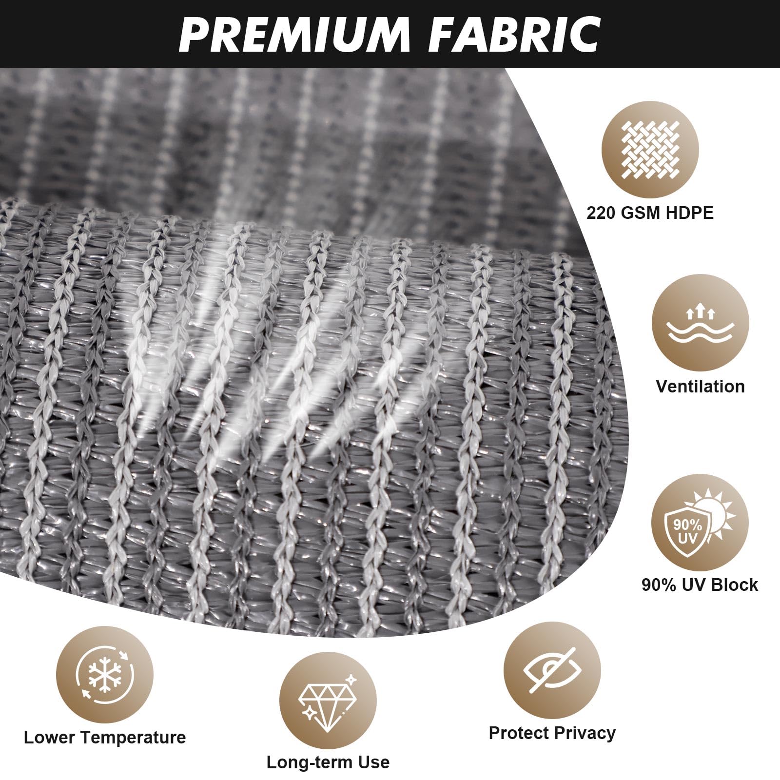 Artpuch shade fabric blocks 90% UV and glare for cooler shade.