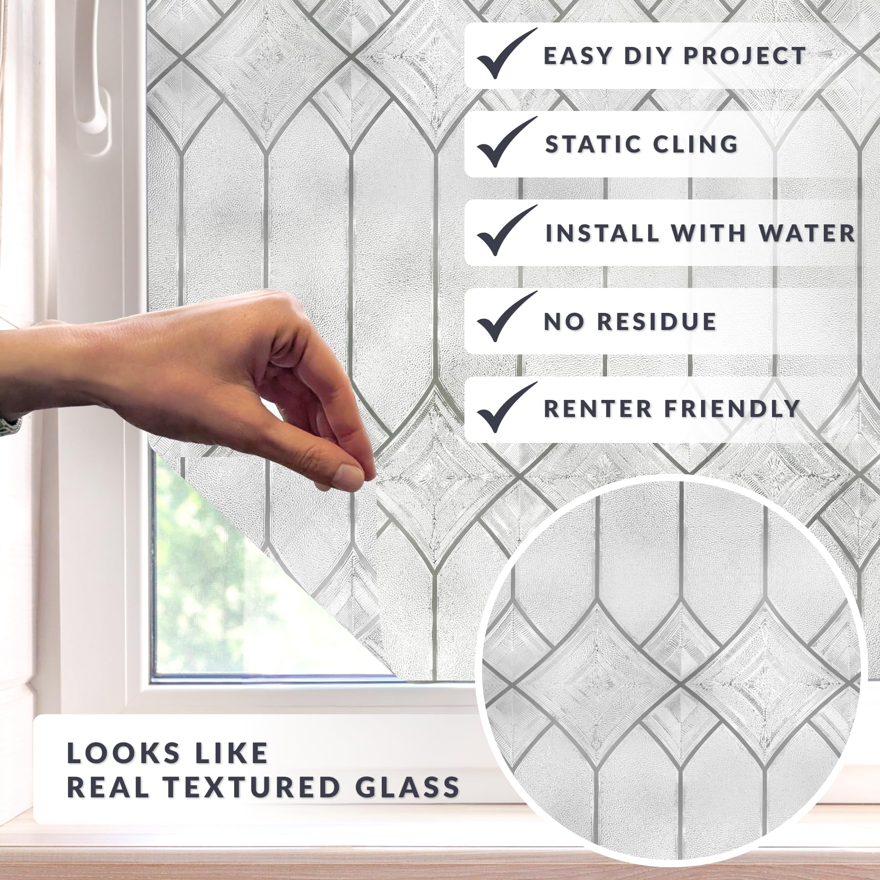 ARTSCAPE Regent decorative privacy film closeup shows intricate pattern and elegance.