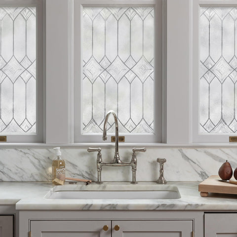 ARTSCAPE Regent textured leaded-glass pattern enhances privacy and style.