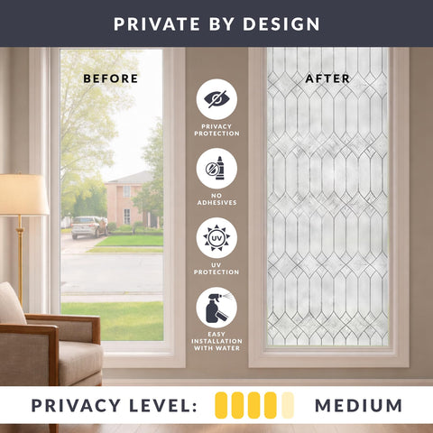 ARTSCAPE Regent window film on glass demonstrates instant privacy while preserving natural light.