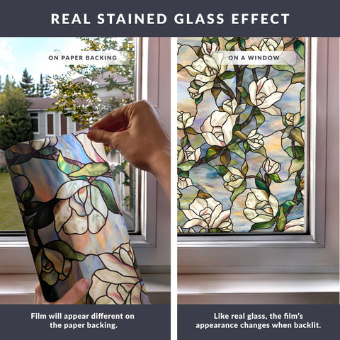 Artscape Star Magnolia stained-glass look brightens spaces with decorative privacy.