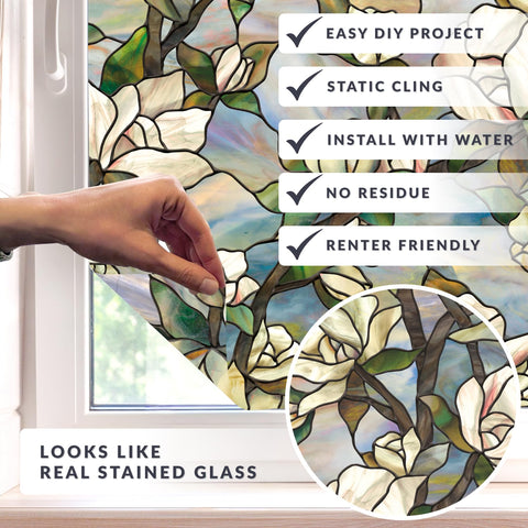 Artscape Star Magnolia vibrant pattern adds color and elegance to your windows.