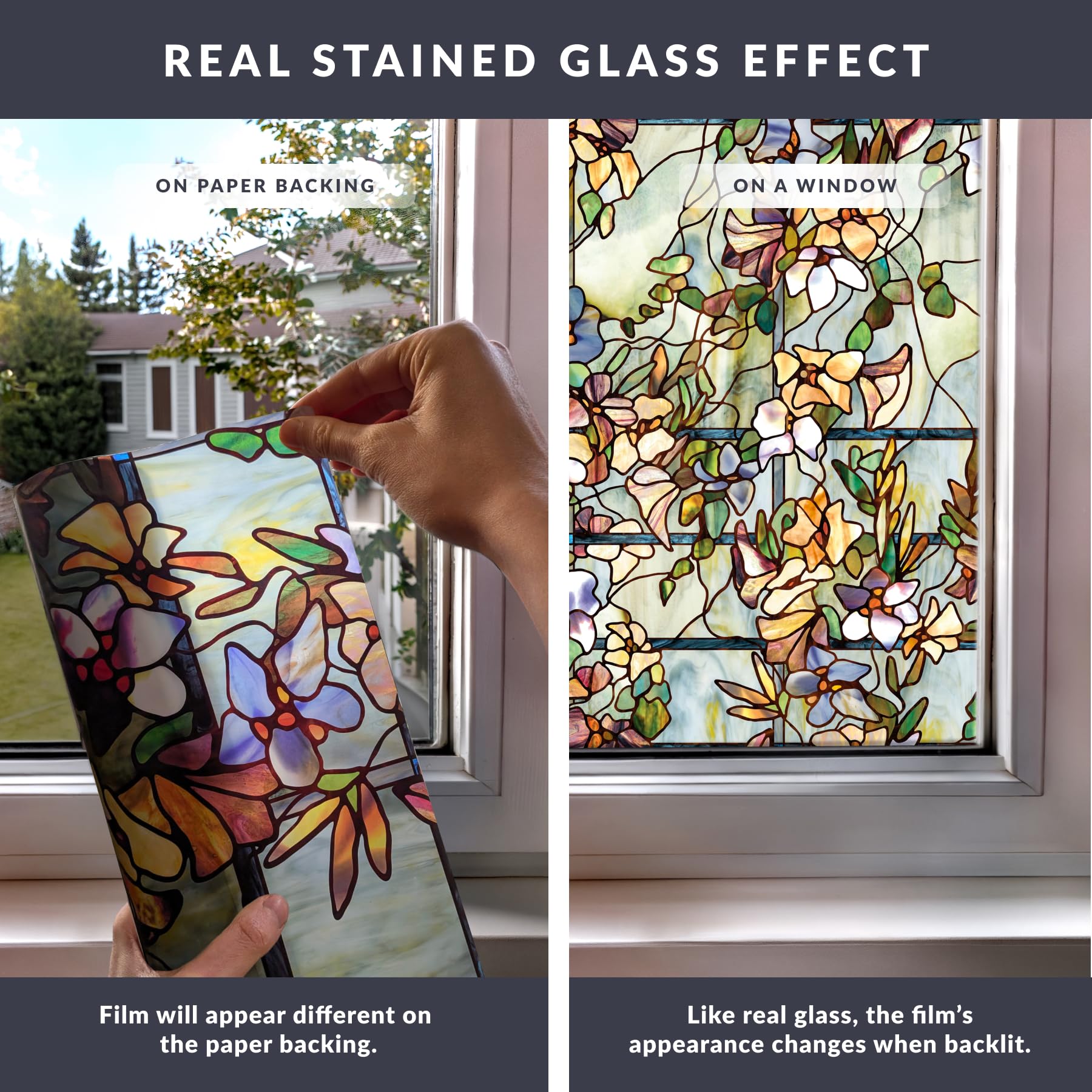 ARTSCAPE Trellis non-adhesive static cling film on glass, clean removal.
