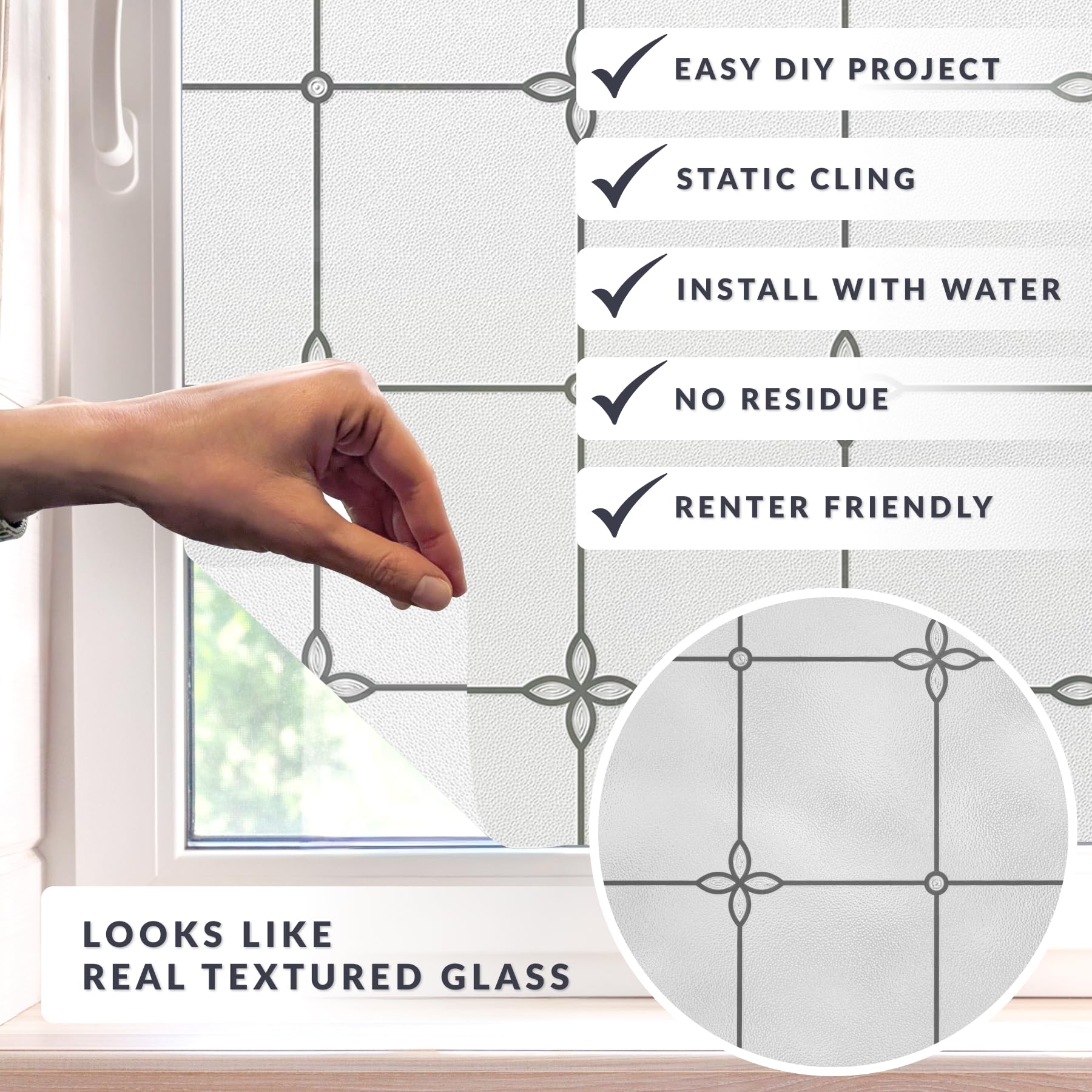 ARTSCAPE Victoria window film highlights the intricate pattern, elevating decor.