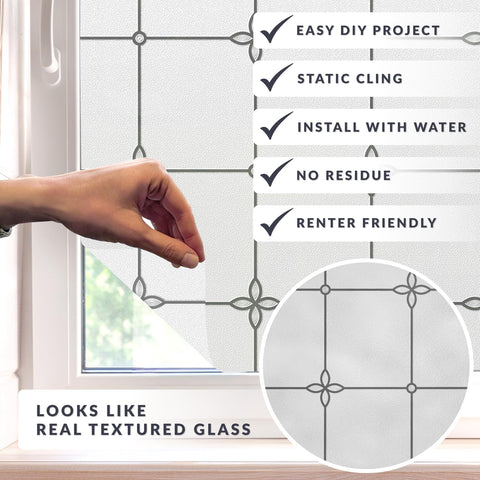 ARTSCAPE Victoria window film highlights the intricate pattern, elevating decor.