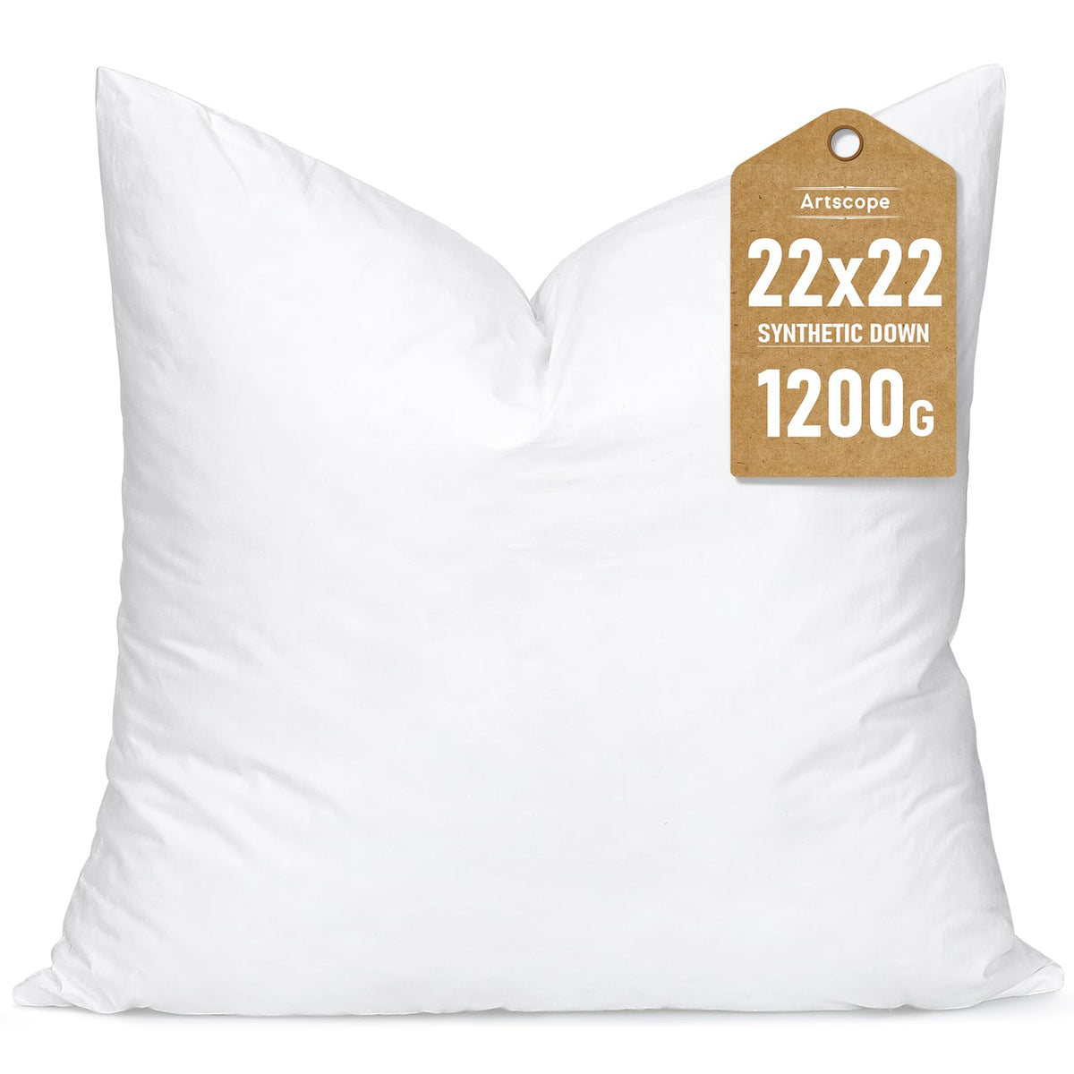 Artscope synthetic down pillow insert front view with plush comfort