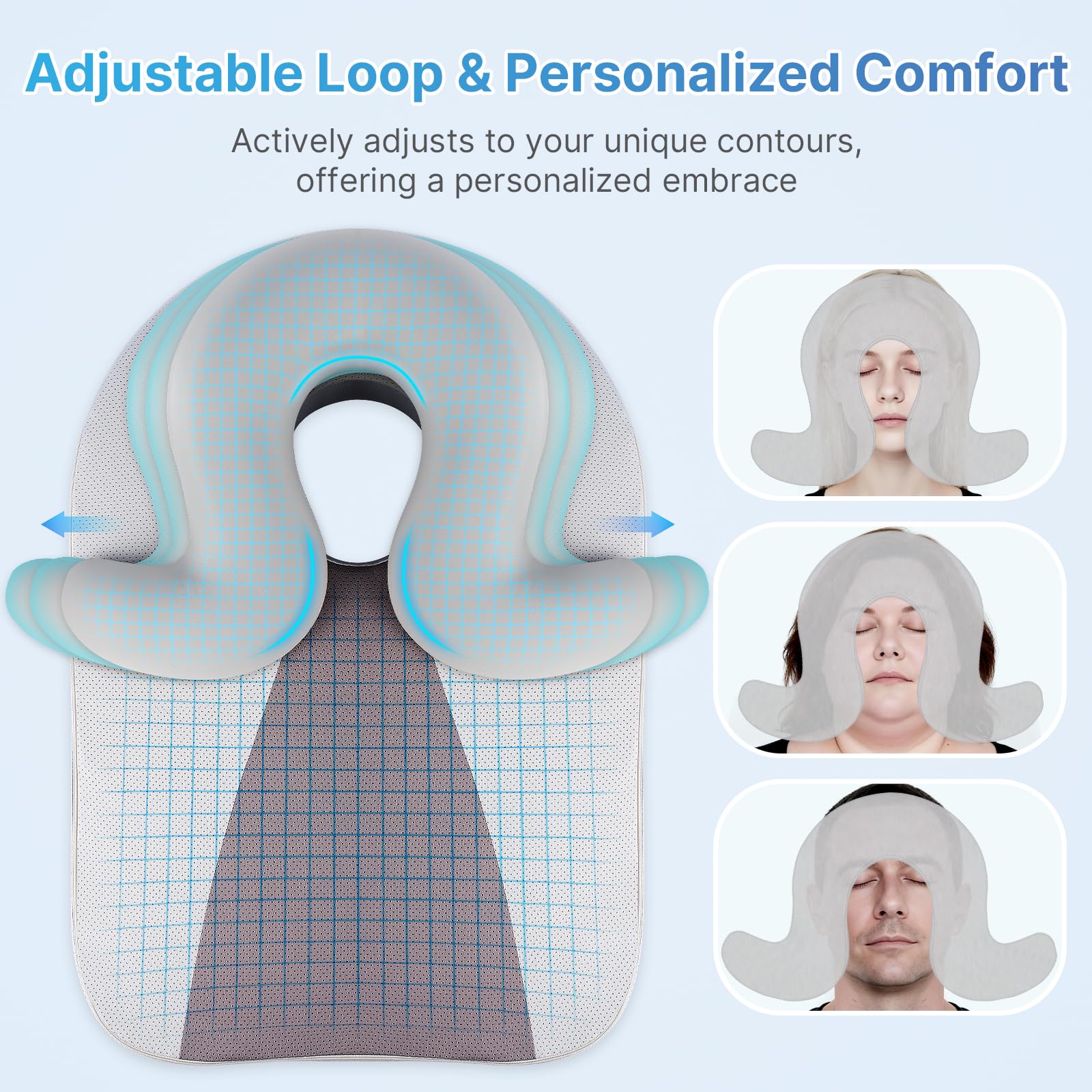 ArtyCozy Eye Face Down Pillow adjustable loops for customized cradle on facial contours.