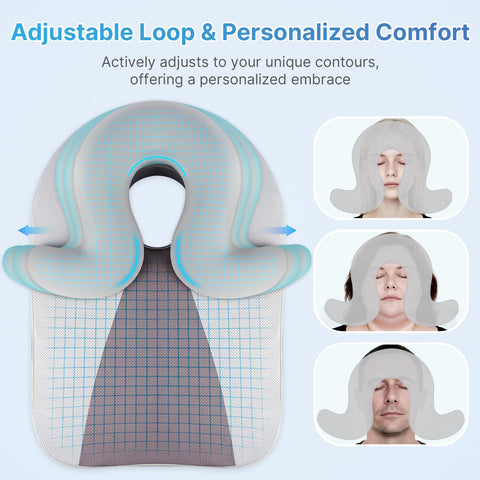 ArtyCozy Eye Face Down Pillow adjustable loops for customized cradle on facial contours.