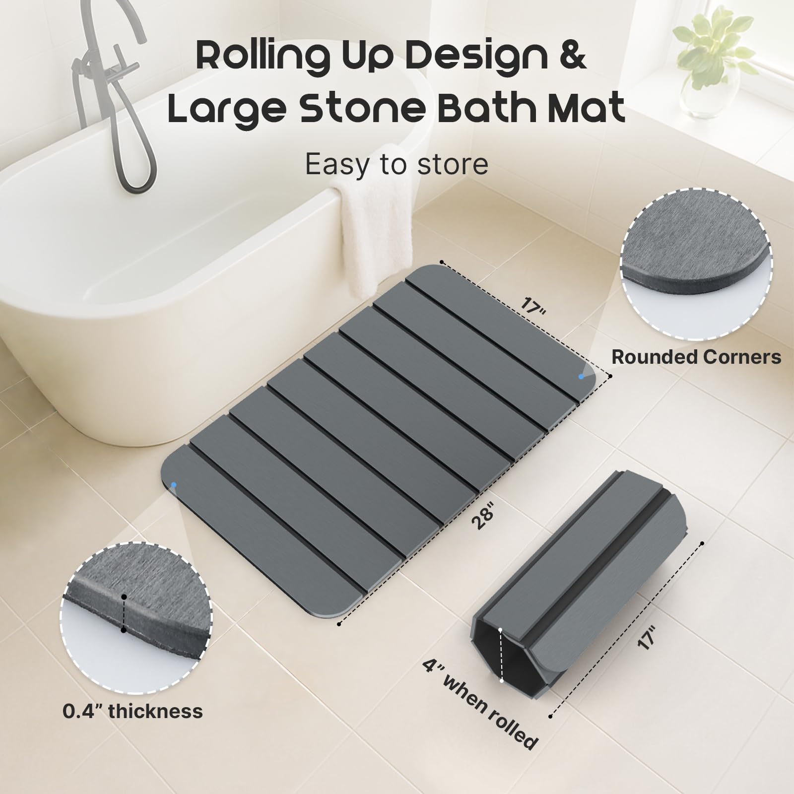ArtyCozy roll-up design makes storage neat and space-saving beside the tub.