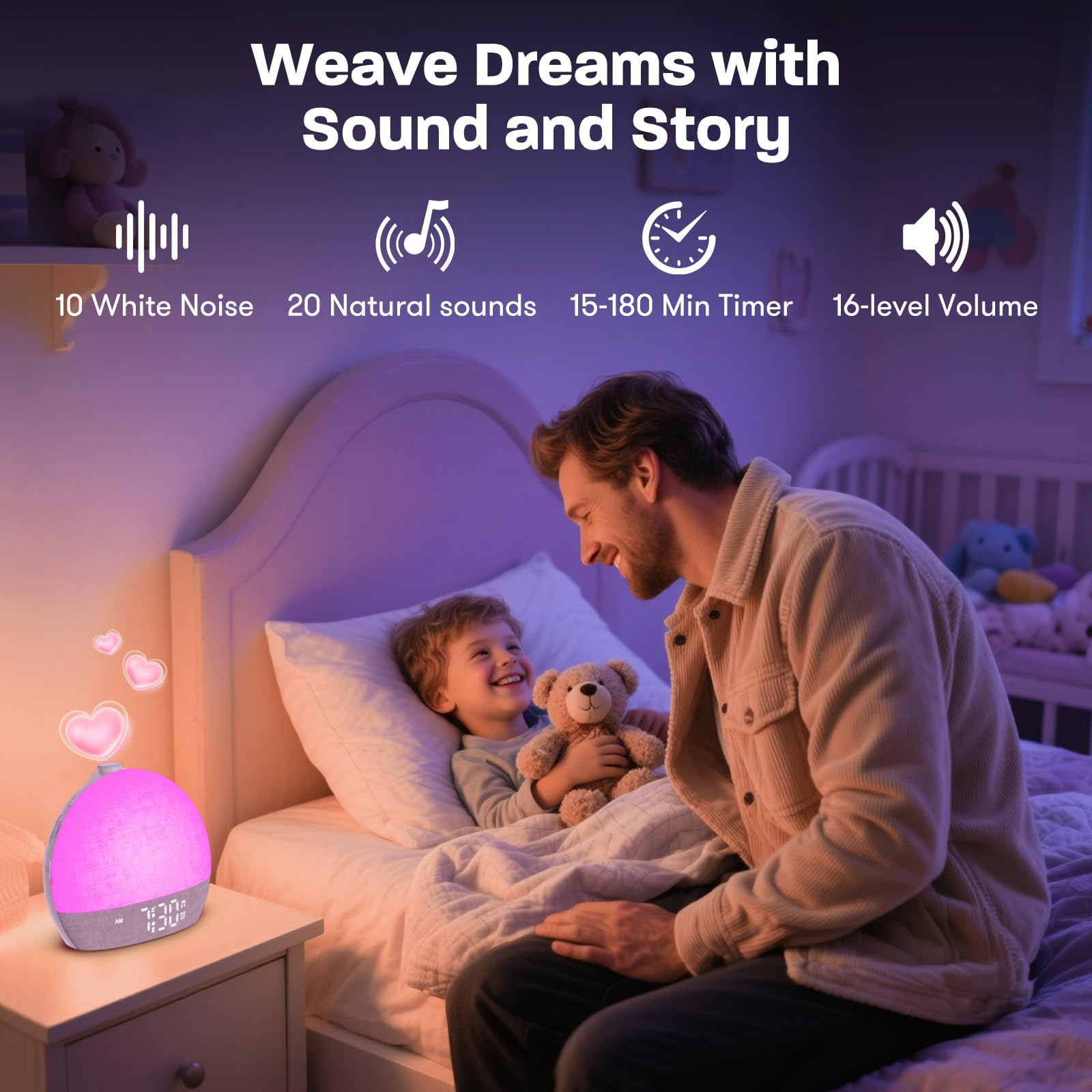ARUQO sleep timer helps automate lights and sounds at night.