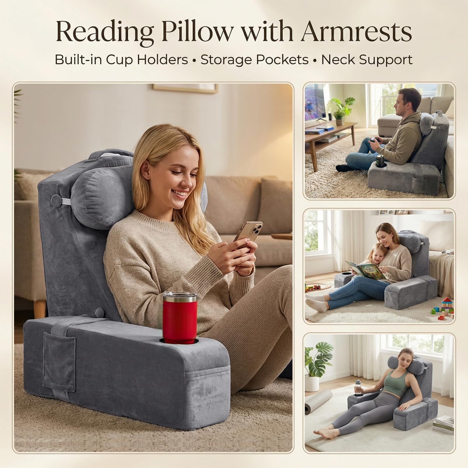 AS AWESLING adjustable-height pillow (21/19/17) adapts to bed, couch, or floor
