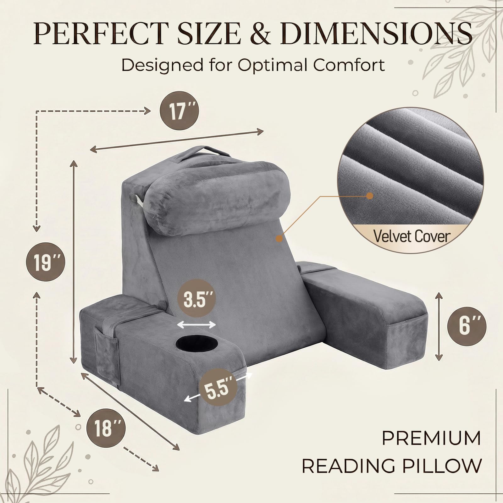 AS AWESLING gray reading pillow with rotating headrest for versatile positions