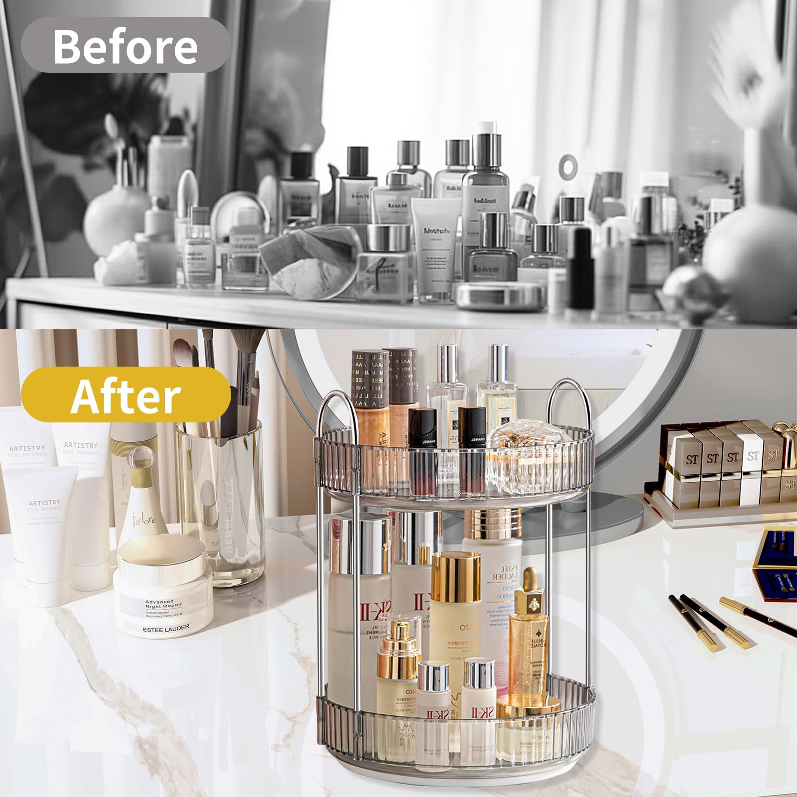Asayuee two-layer large-capacity organizer neatly stores perfumes and makeup
