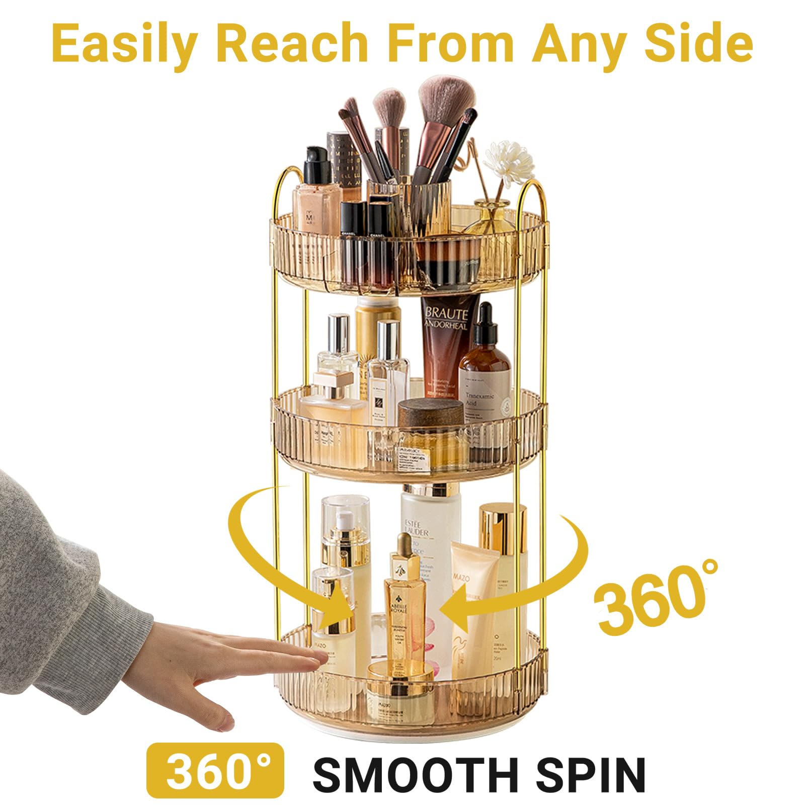 Asayuee three-tier interior layout for perfume and makeup organization.