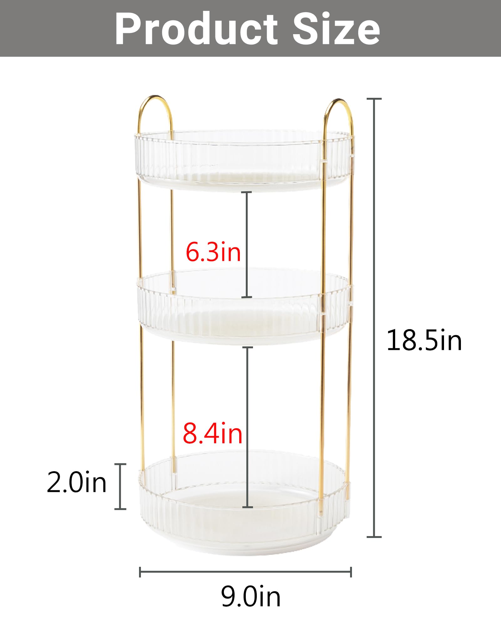 Asayuee three-tier vanity organizer showcasing large capacity for skincare and perfume.