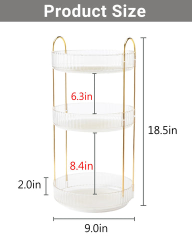 Asayuee three-tier vanity organizer showcasing large capacity for skincare and perfume.