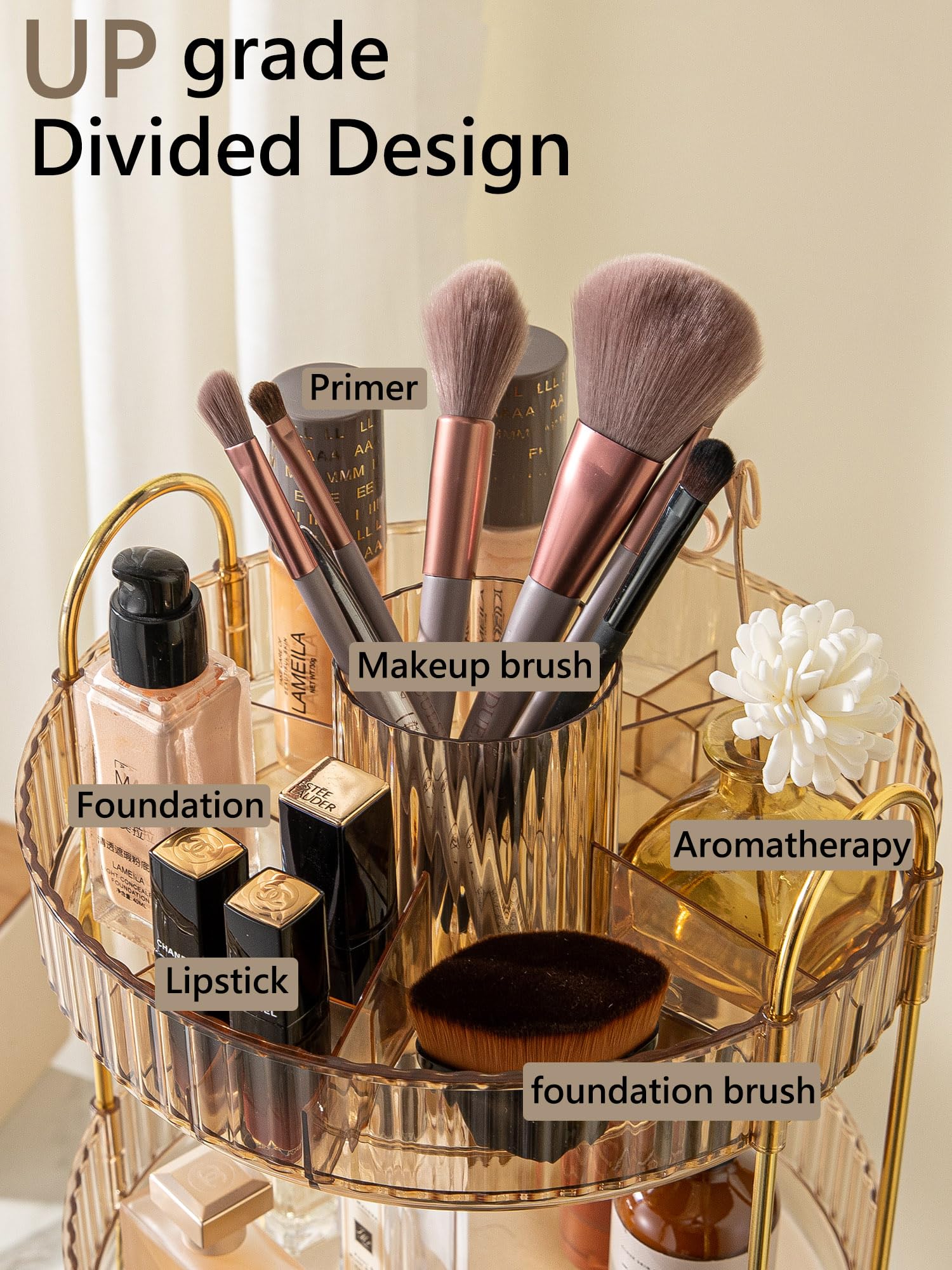 Asayuee organizer side view, three-tier design saves counter space.