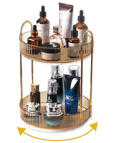 Asayuee 360° rotating makeup organizer top view for easy access to cosmetics.