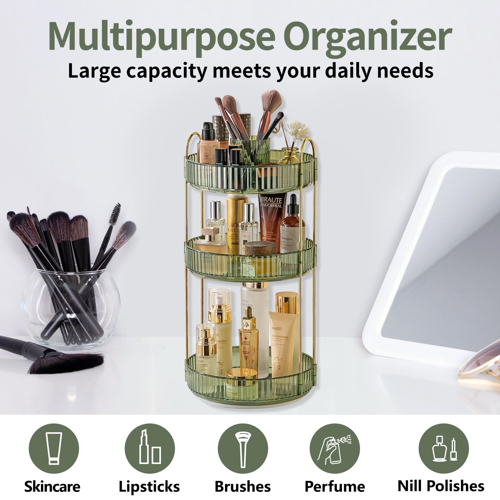 Asayuee bathroom countertop makeup organizer keeps vanity neat and tidy.