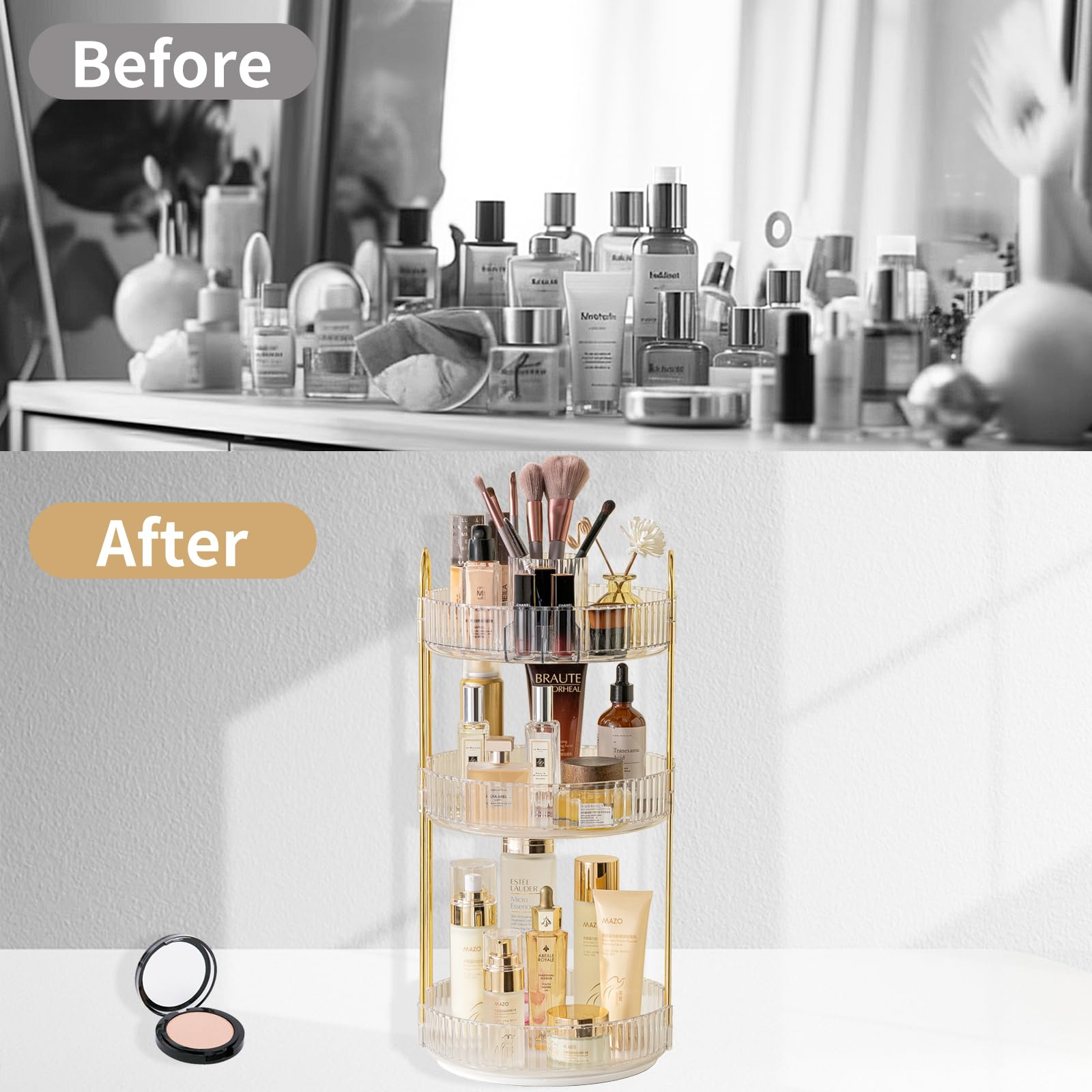 Asayuee countertop storage for skincare and perfumes, neatly organized