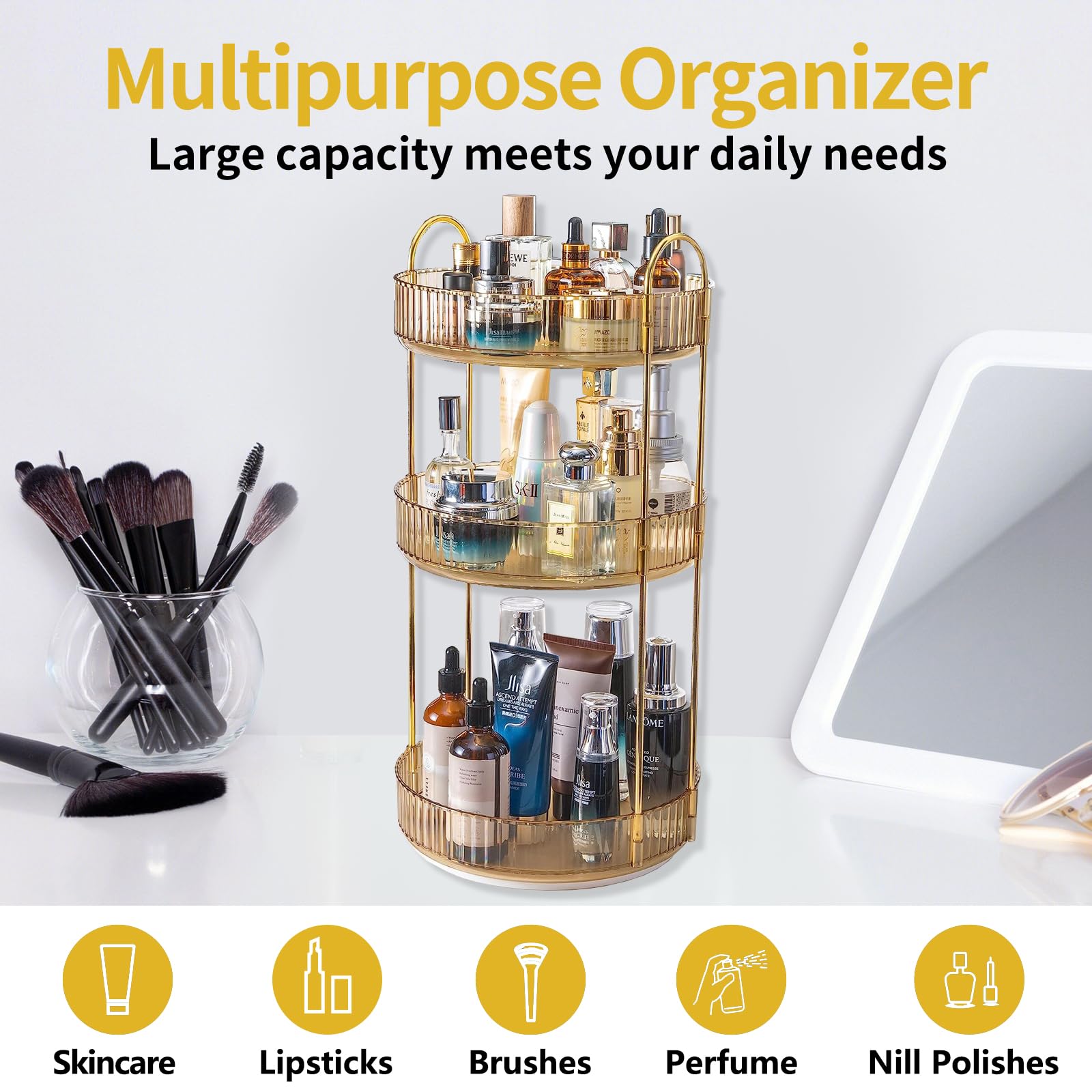 Asayuee disassemblable makeup stand for easy cleaning and repositioning.
