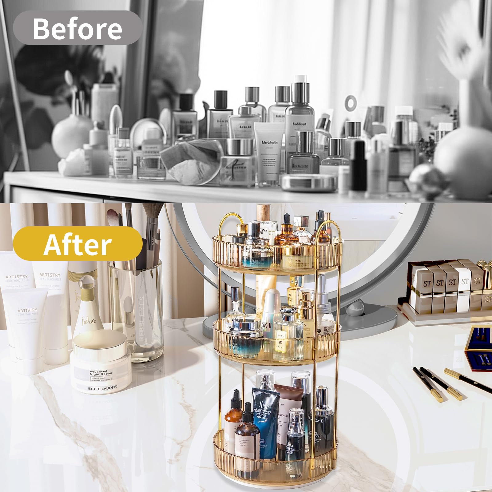 Asayuee large-capacity vanity storage neatly organizes makeup and tools.