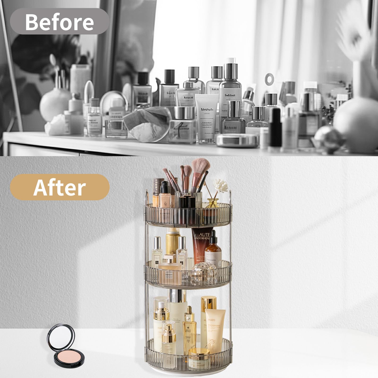 Asayuee perfume and makeup storage with three layers for versatile arrangement.